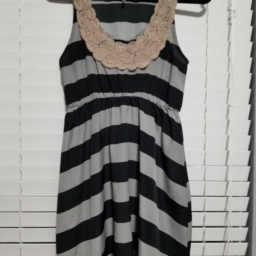 Audrey 3+1 Black and Grey Stripe Tunic Tank Top